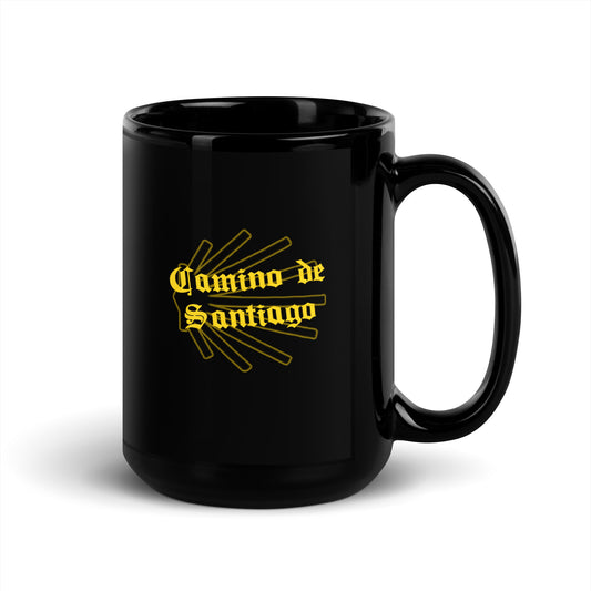 Camino de Santiago, Gift for Peregrino, Black Glossy Mug, de Compostela