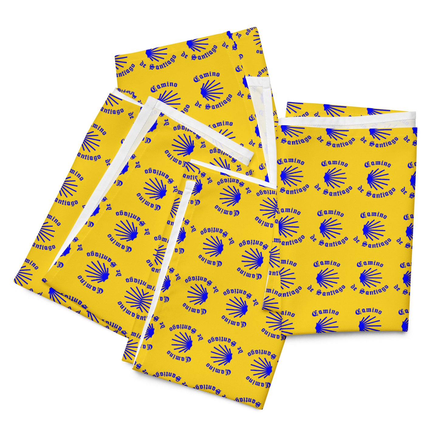 Camino de Santiago Cloth Napkin Set, Gift for Peregrino, Blue Seashell on Yellow