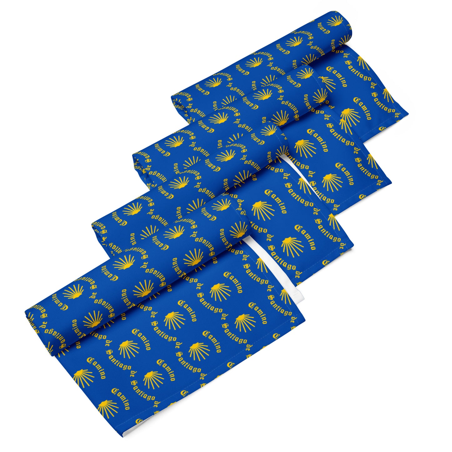 Camino de Santiago Cloth Napkin Set, Gift for Peregrino, Yellow Seashell on Blue