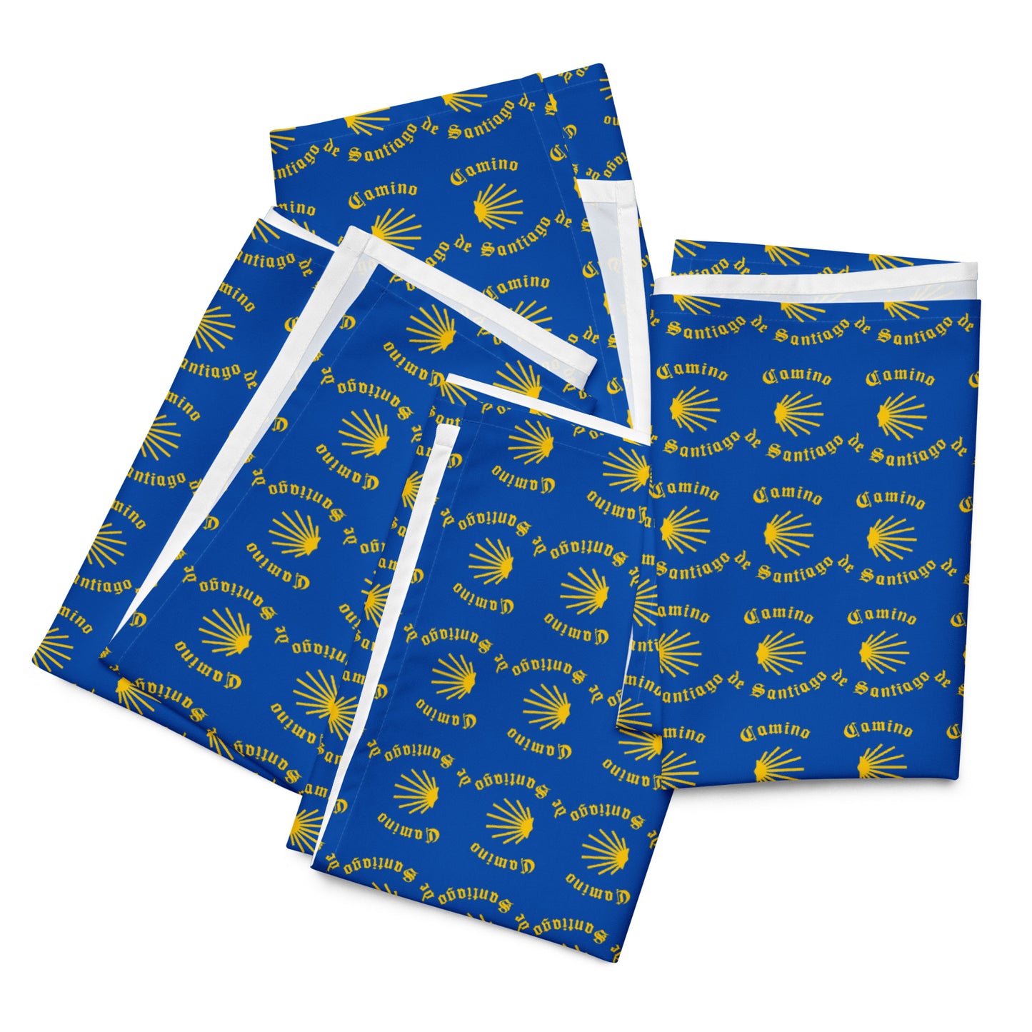 Camino de Santiago Cloth Napkin Set, Gift for Peregrino, Yellow Seashell on Blue