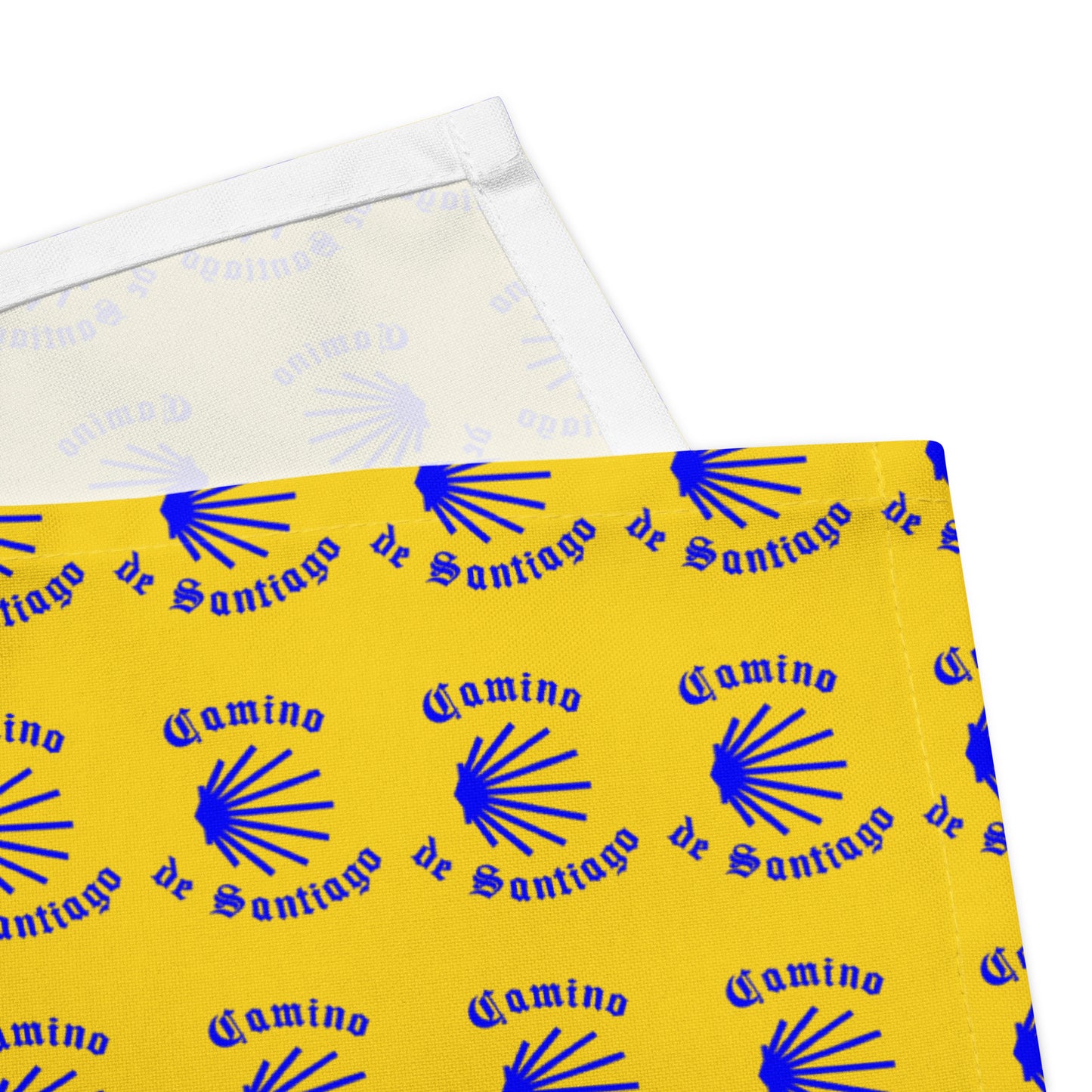 Camino de Santiago Cloth Napkin Set, Gift for Peregrino, Blue Seashell on Yellow