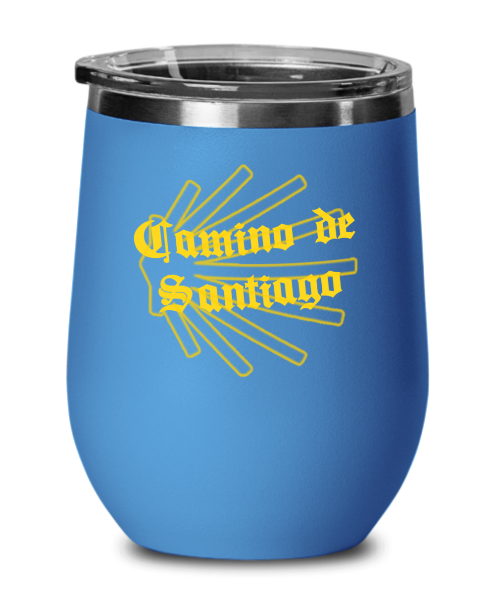 Camino de Santiago Wine Tumbler with Seashell, Gift for Peregrino, Insulated with Lid, 12 oz.