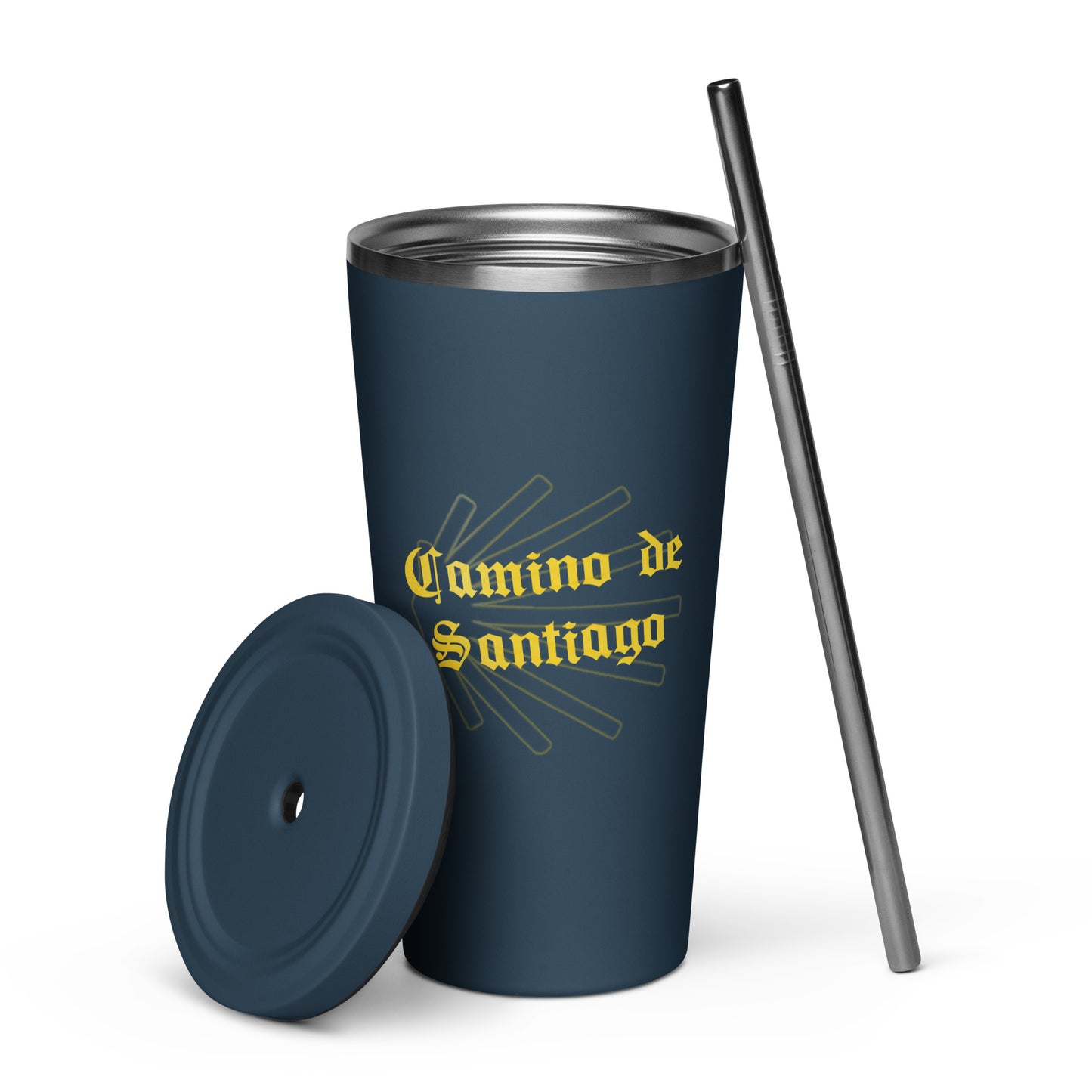 Camino de Santiago Insulated Tumbler with Straw, Gift for Peregrino with Seashell, 20 oz.