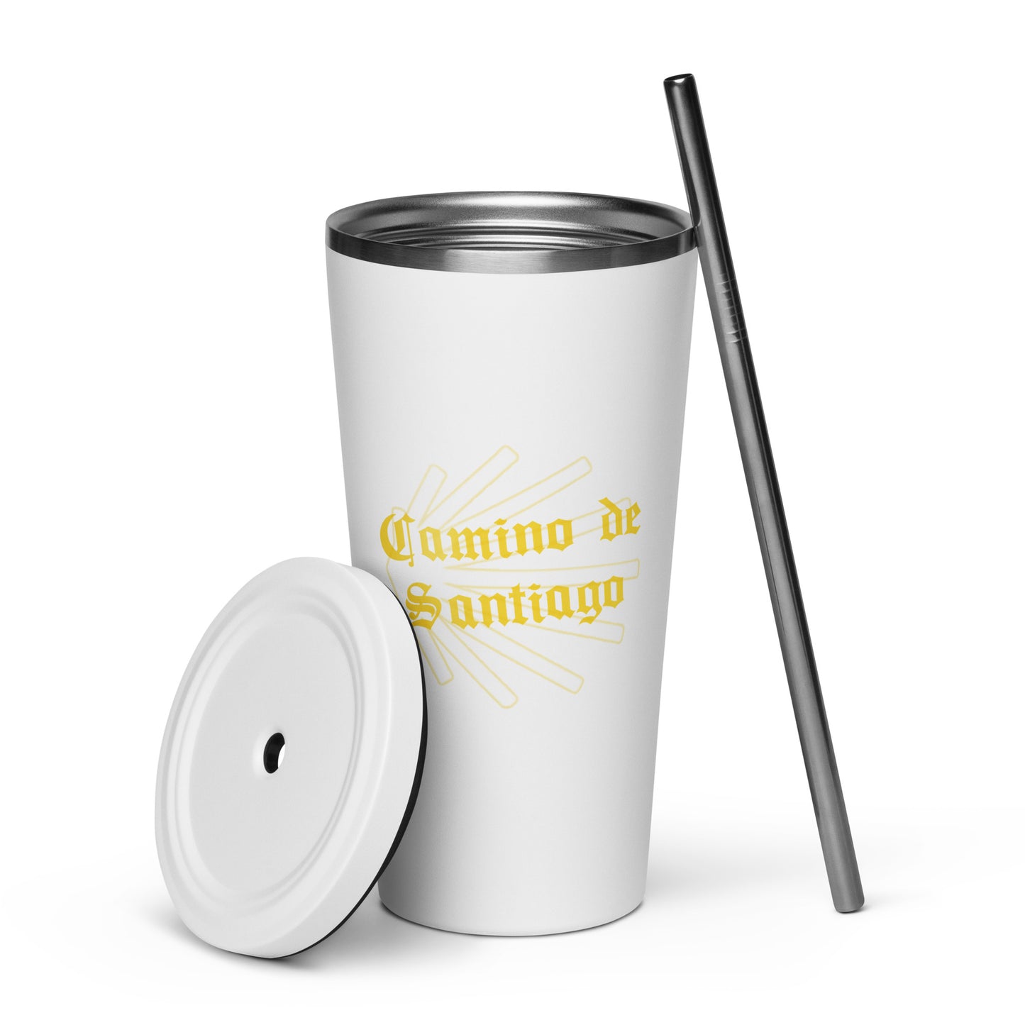 Camino de Santiago Insulated Tumbler with Straw, Gift for Peregrino with Seashell, 20 oz.