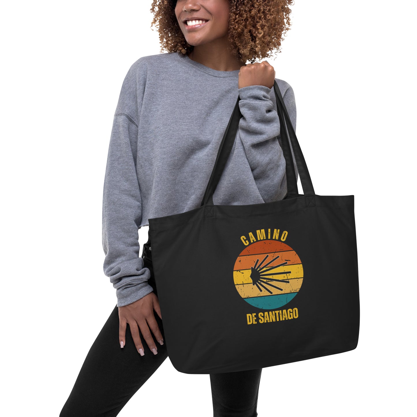 Camino de Santiago Large Organic Tote Bag Camino Keepsake, Seashell, Portugues, Plata, Costa, Notre, Portugues, Spain, Frances