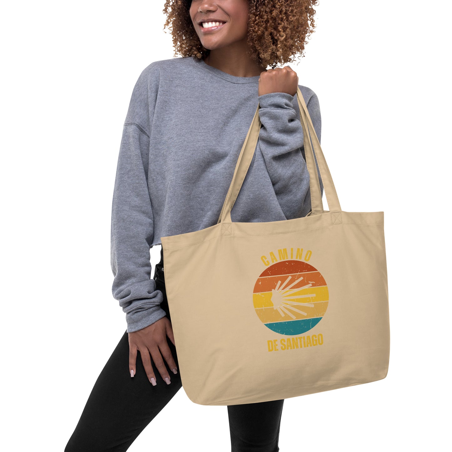 Camino de Santiago Large Organic Tote Bag Camino Keepsake, Seashell, Portugues, Plata, Costa, Notre, Portugues, Spain, Frances