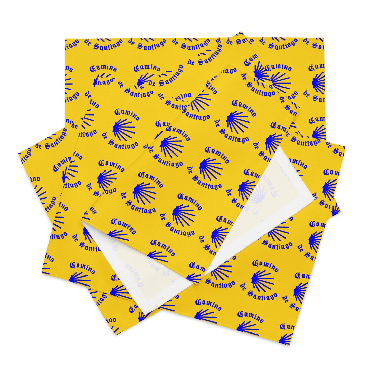 Camino de Santiago Placemat Set, Gift for Peregrino, Blue Seashell on Yellow