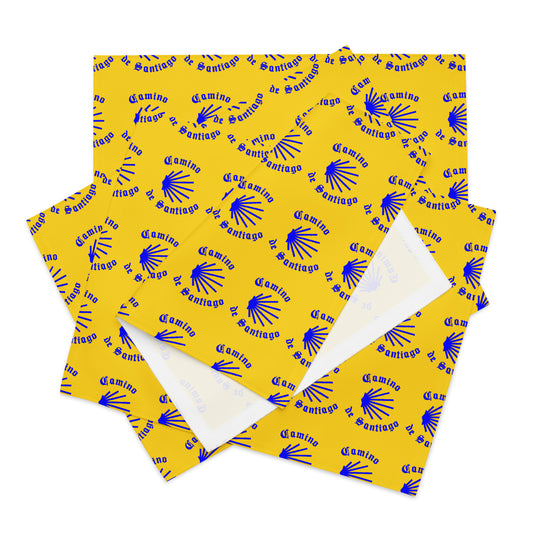 Camino de Santiago Placemat Set, Gift for Peregrino, Blue Seashell on Yellow