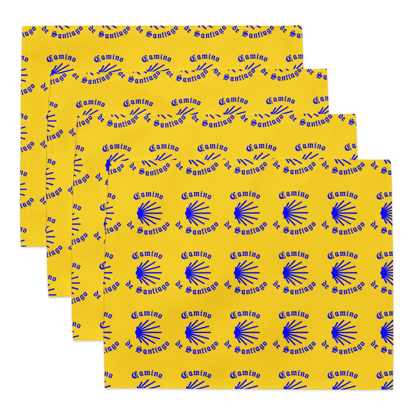 Camino de Santiago Placemat Set, Gift for Peregrino, Blue Seashell on Yellow