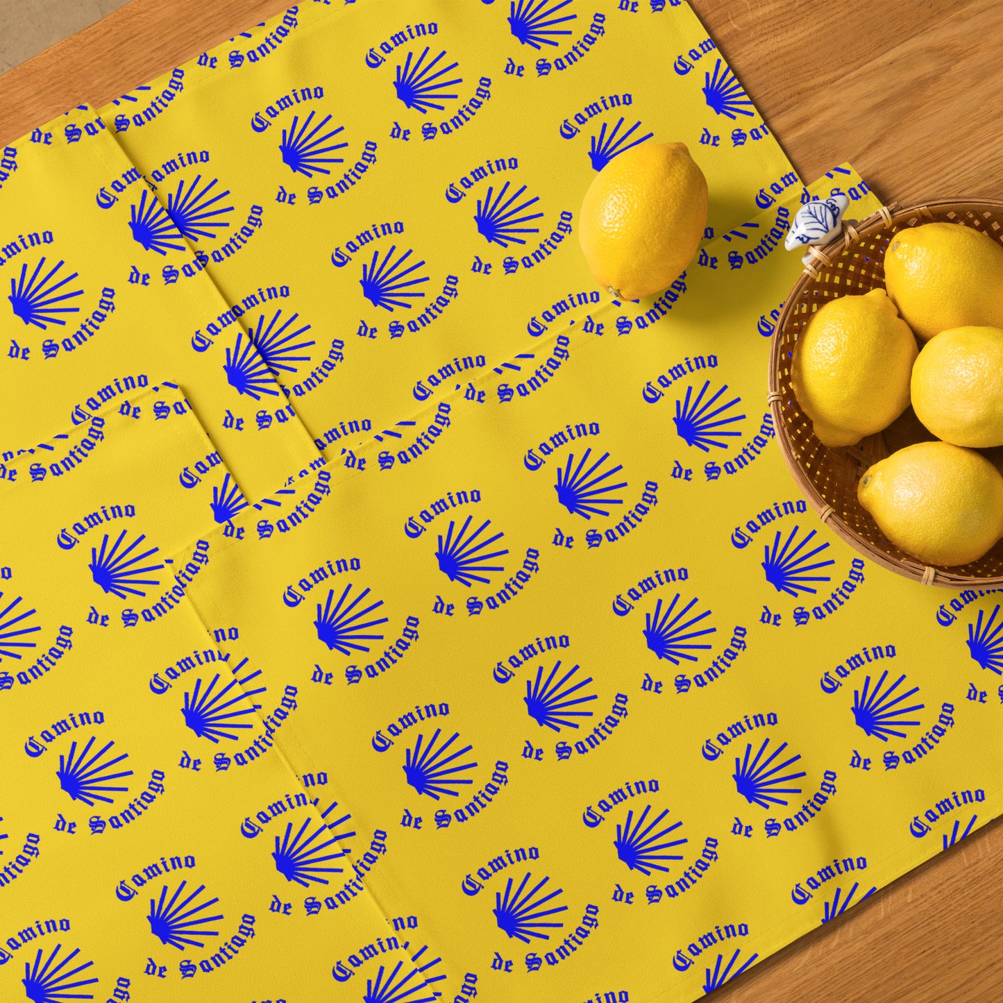 Camino de Santiago Placemat Set, Gift for Peregrino, Blue Seashell on Yellow