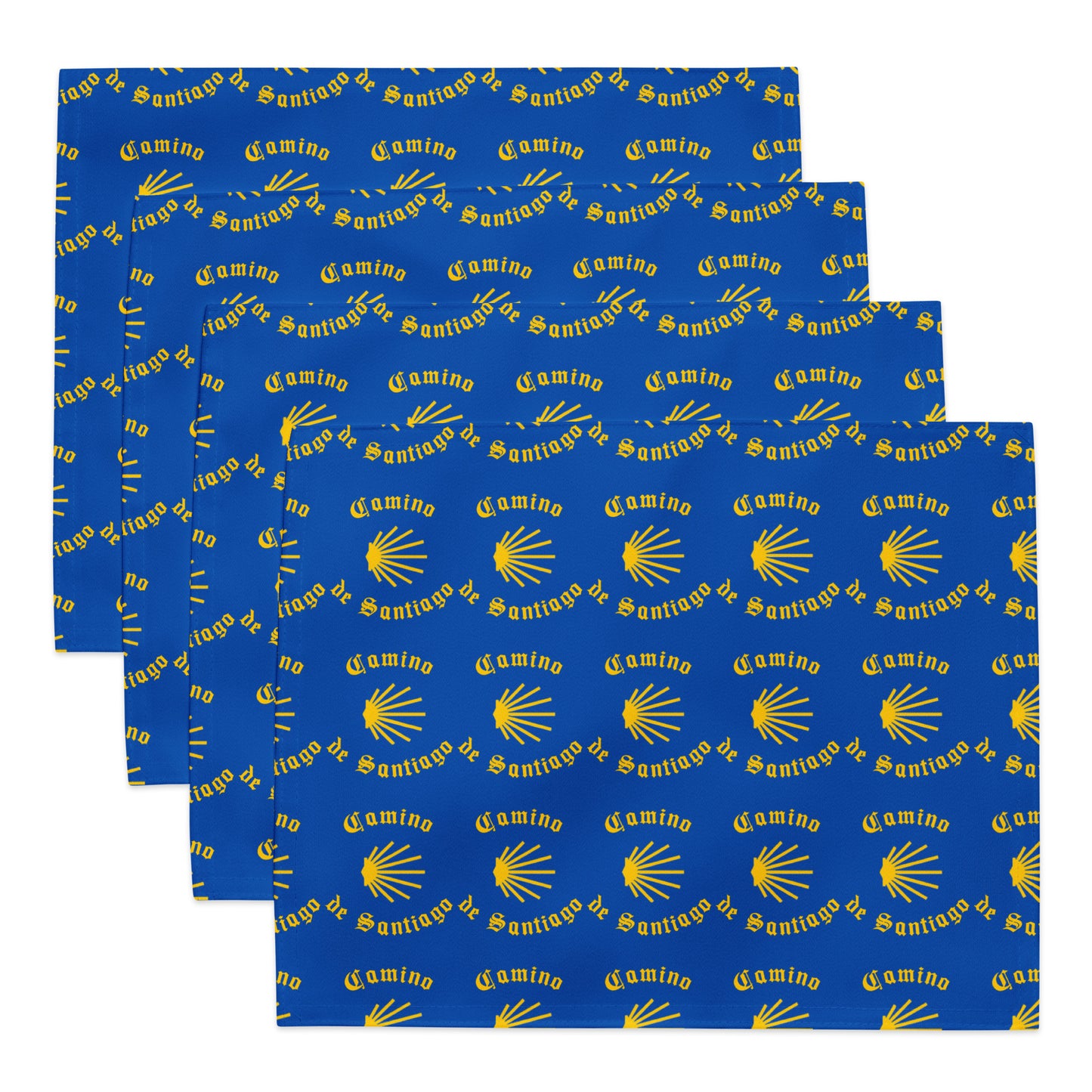 Camino de Santiago Placemat Set, Gift for Peregrino, Yellow Seashell on Blue