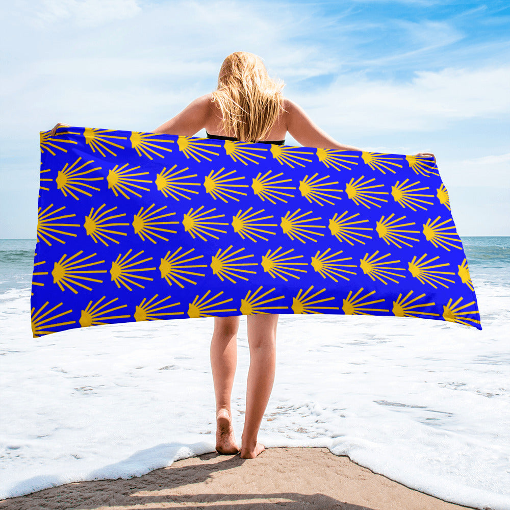 Camino de Santiago Blue Beach Towel with Seashell, Gift for Peregrino