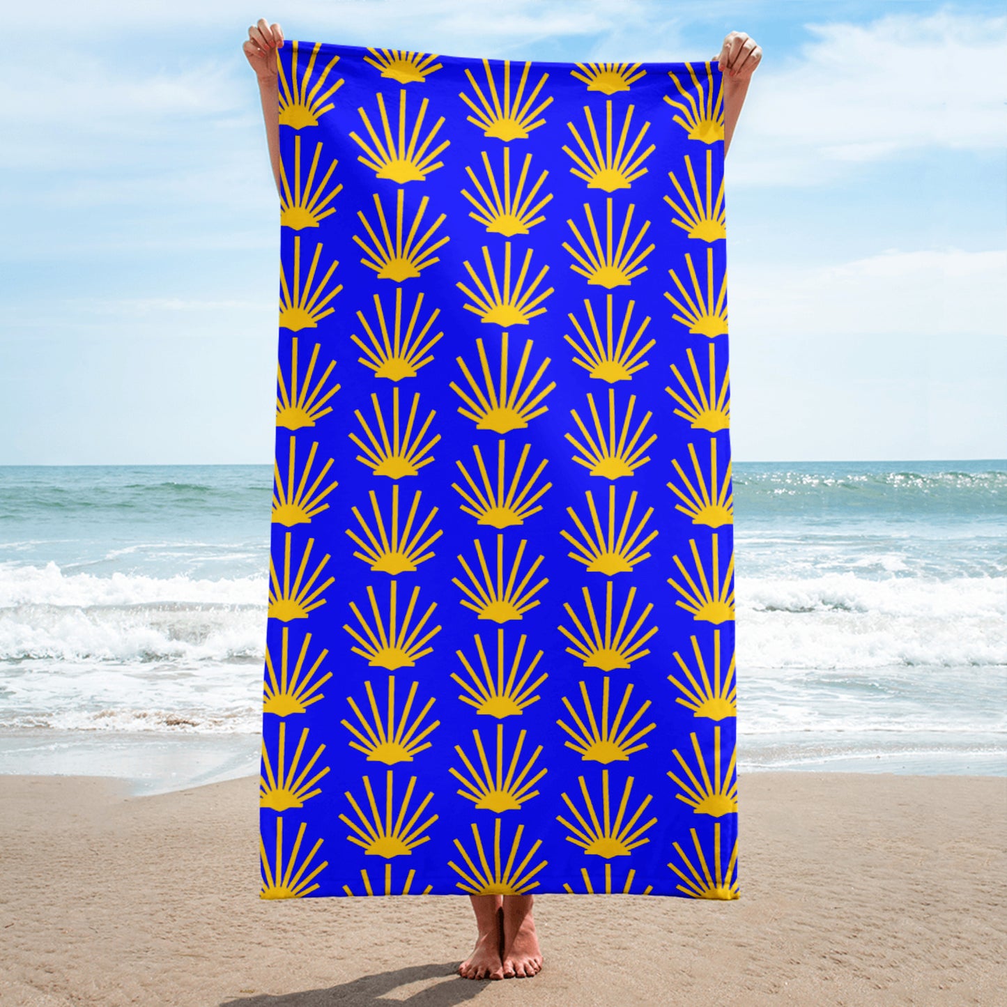 Camino de Santiago Blue Beach Towel with Seashell, Gift for Peregrino