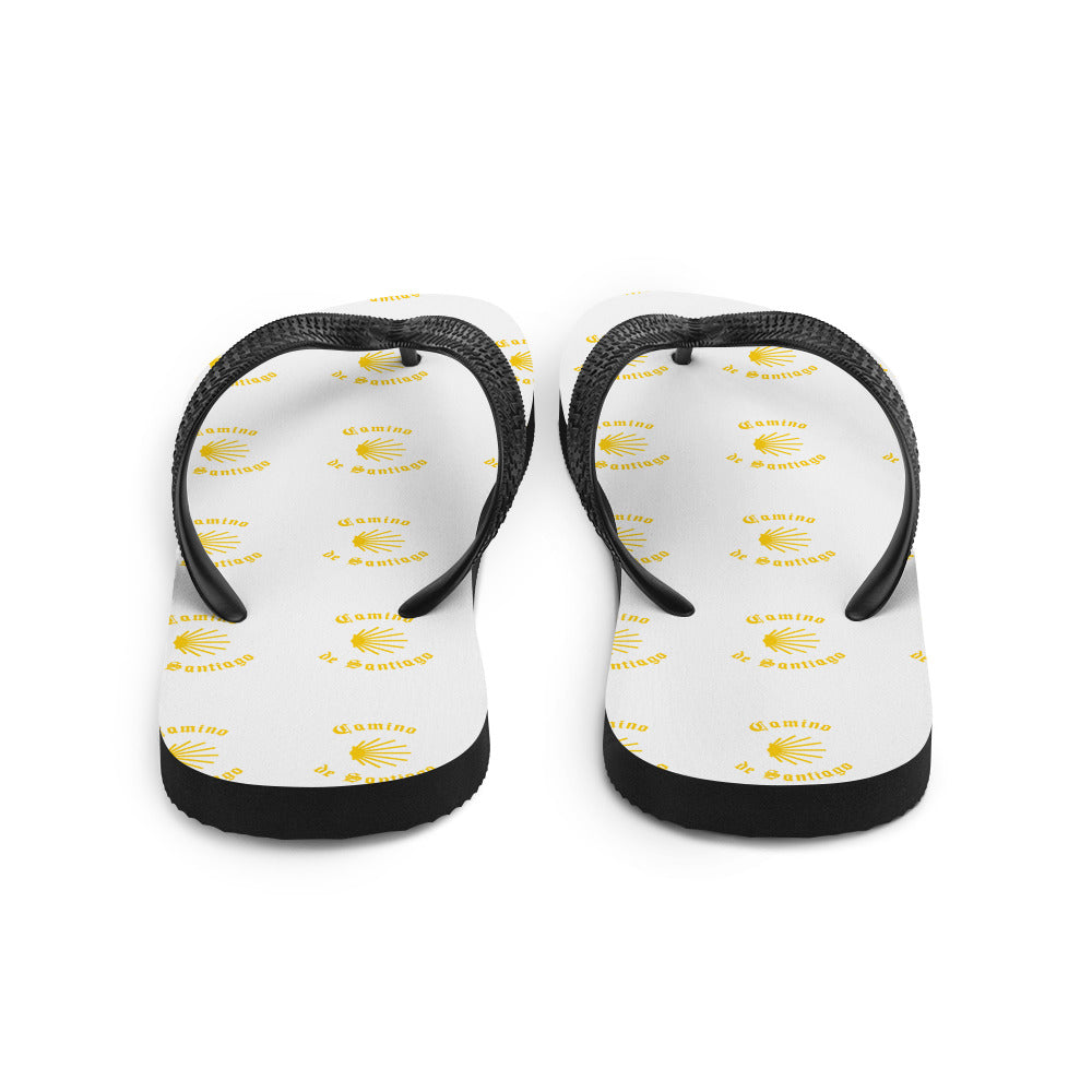 Camino de Santiago Flip-Flops Yellow Seashell, Gift for Peregrino