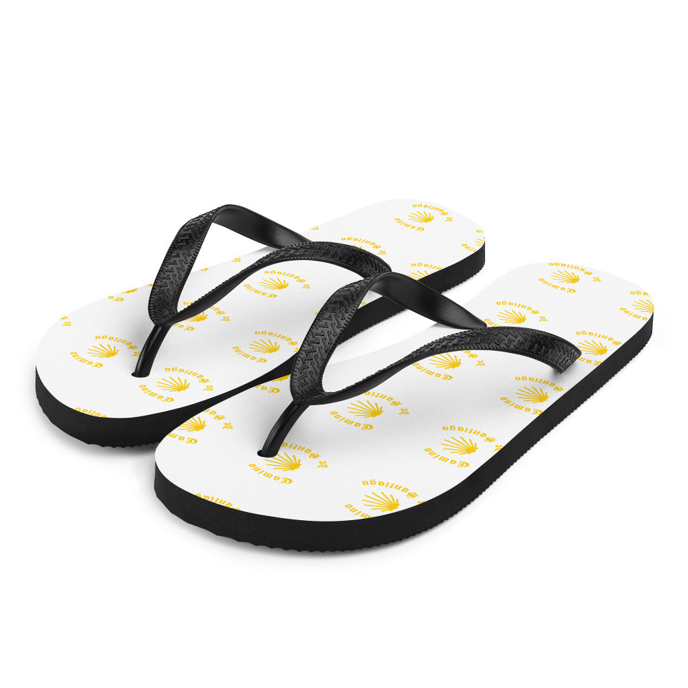 Camino de Santiago Flip-Flops Yellow Seashell, Gift for Peregrino