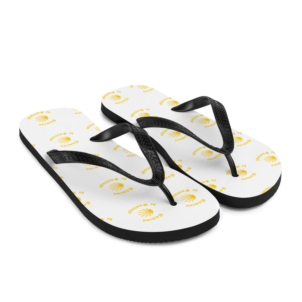 Camino de Santiago Flip-Flops Yellow Seashell, Gift for Peregrino