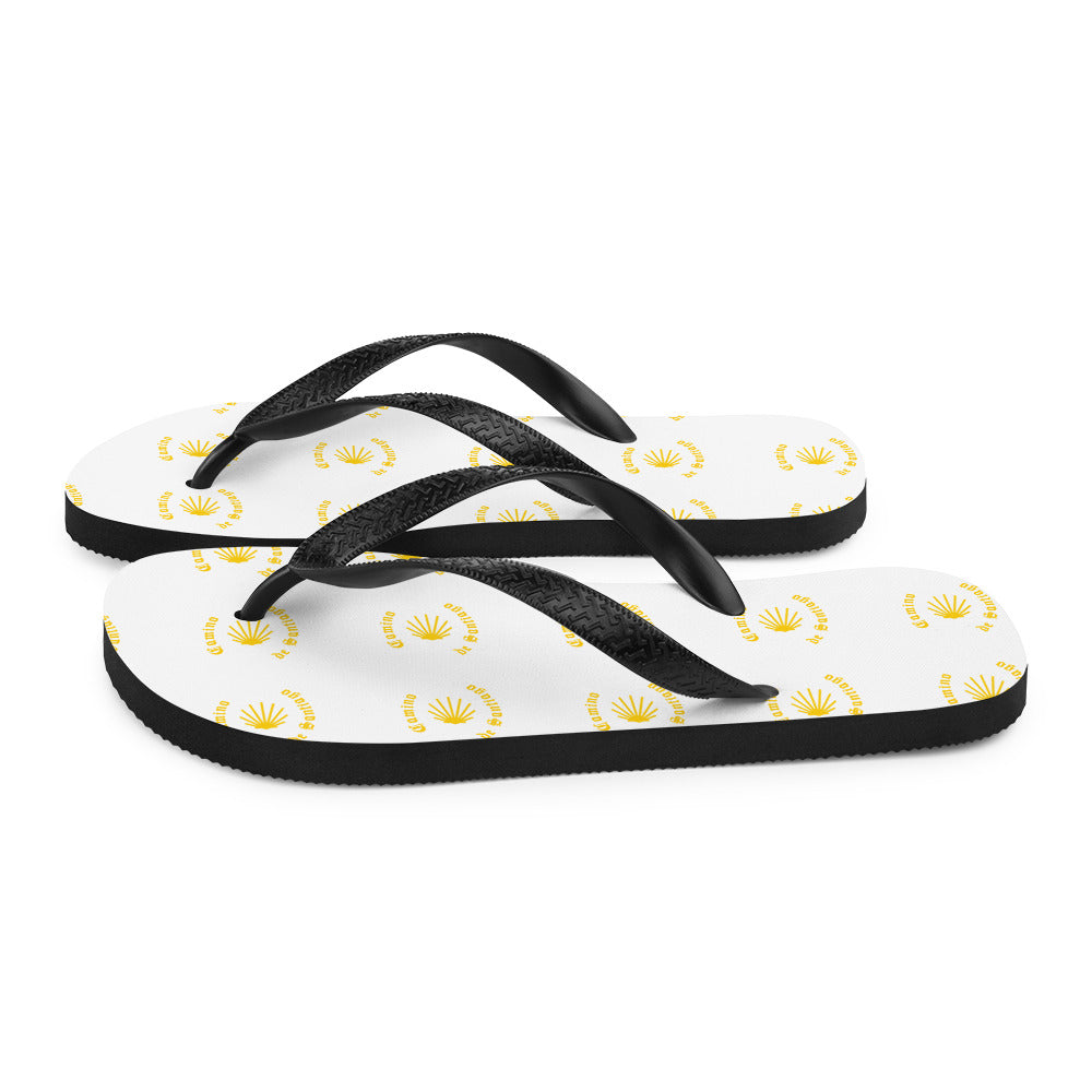 Camino de Santiago Flip-Flops Yellow Seashell, Gift for Peregrino