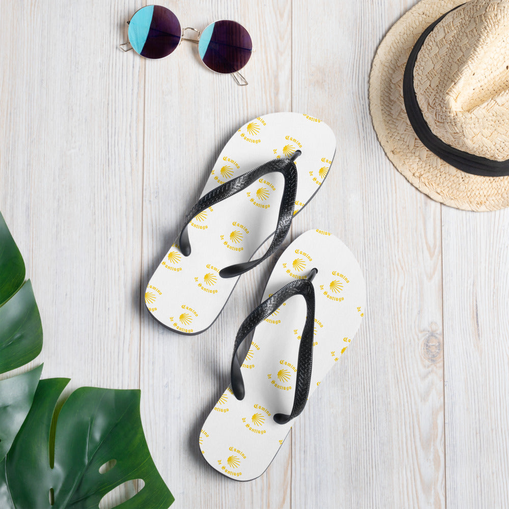 Camino de Santiago Flip-Flops Yellow Seashell, Gift for Peregrino