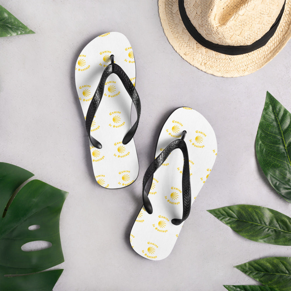 Camino de Santiago Flip-Flops Yellow Seashell, Gift for Peregrino