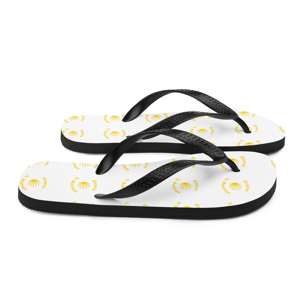 Camino de Santiago Flip-Flops Yellow Seashell, Gift for Peregrino