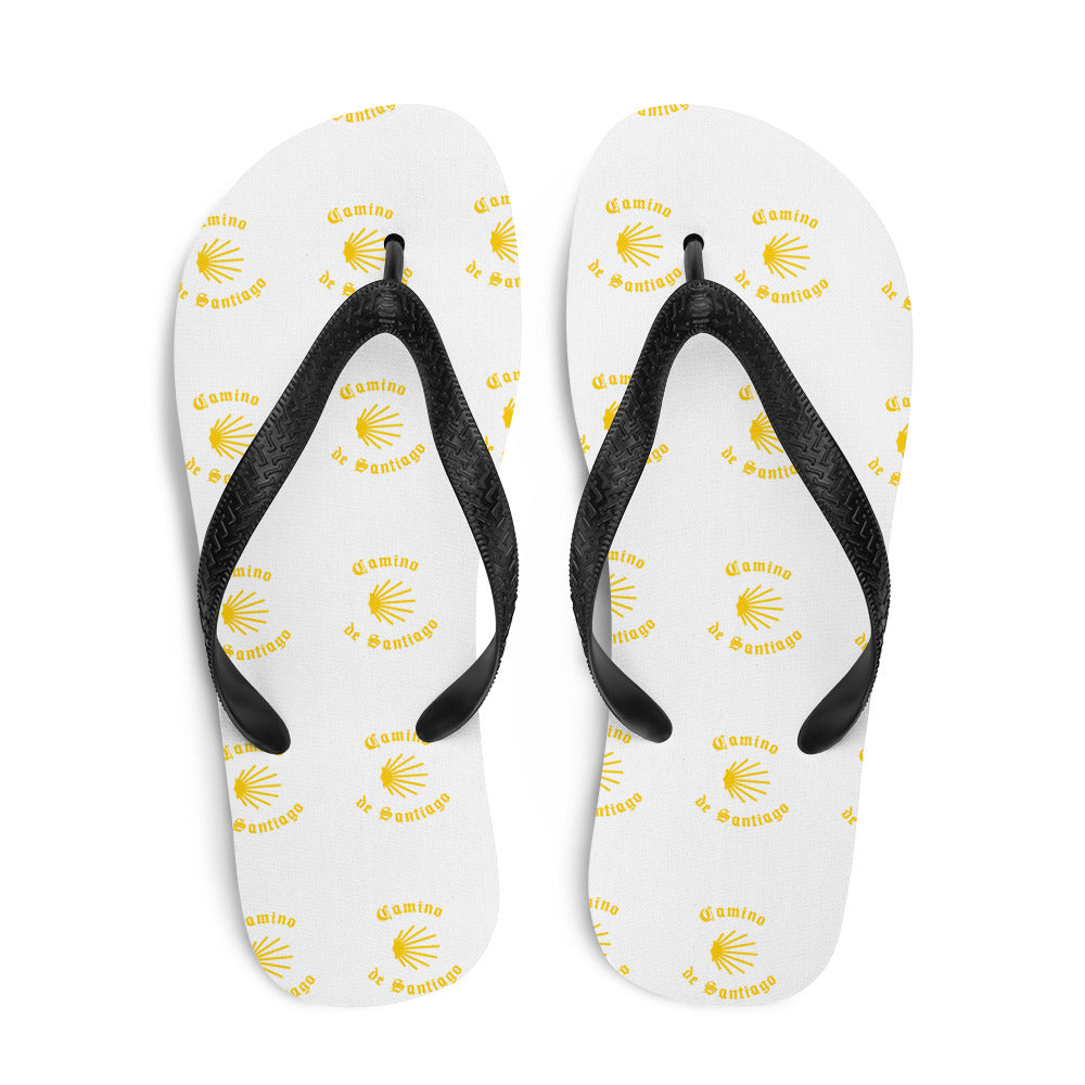 Camino de Santiago Flip-Flops Yellow Seashell, Gift for Peregrino