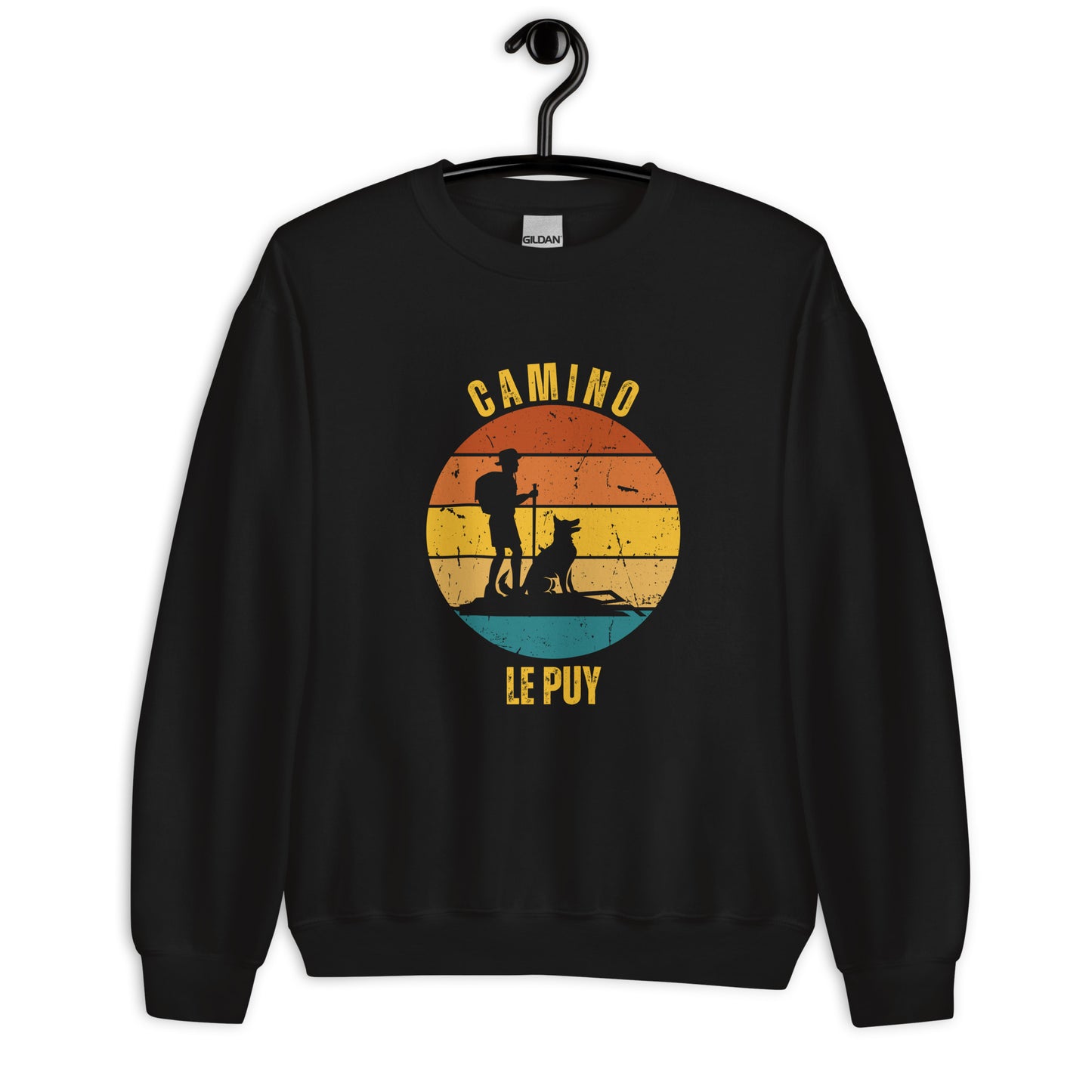 Le Puy Camino Sweatshirt, Camino de Santiago Le Chemin Keepsake, Hiker with Dog, Unisex