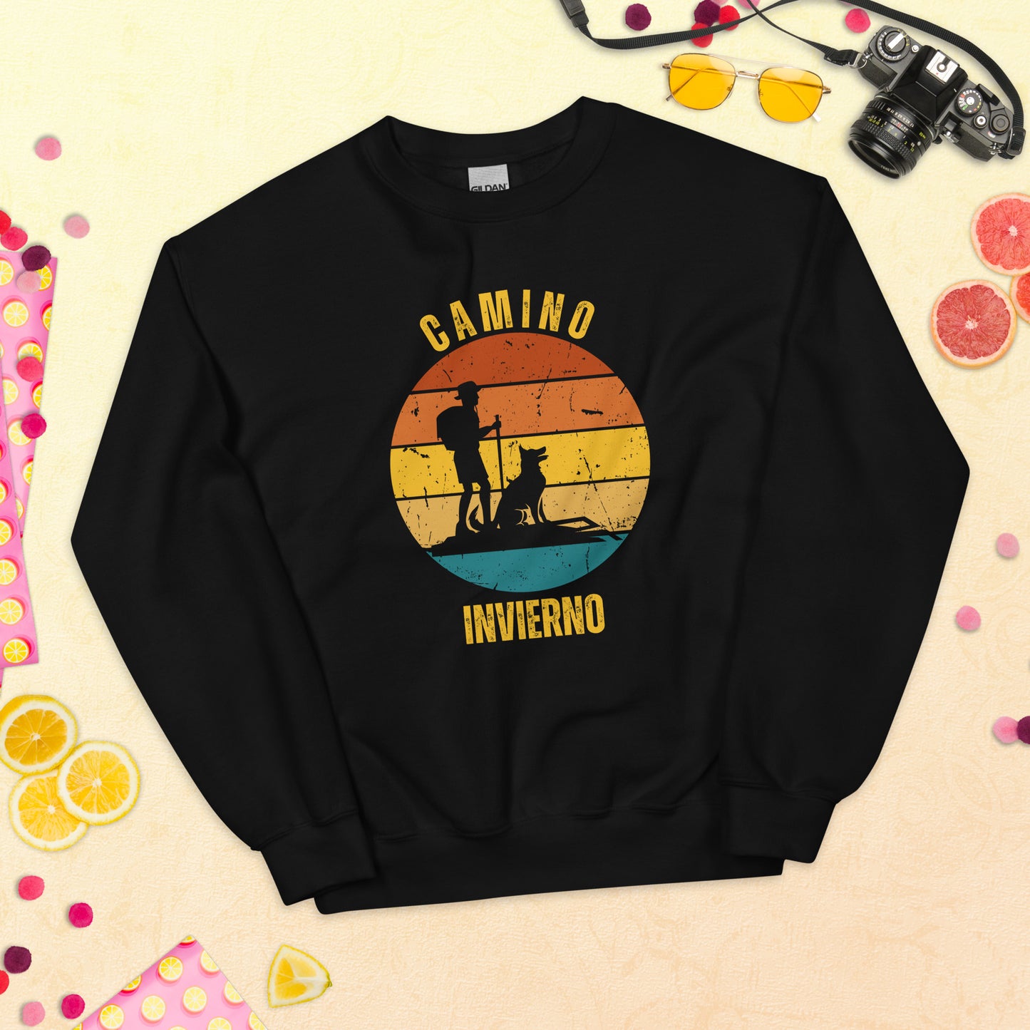 Camino Invierno Sweatshirt, Camino de Santiago Winter Way Keepsake, Hiker with Dog, Unisex