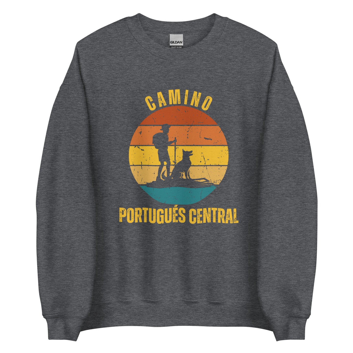 Camino Portugués Central Sweatshirt, Camino de Santiago Keepsake, Solo Hiker with Dog, Unisex