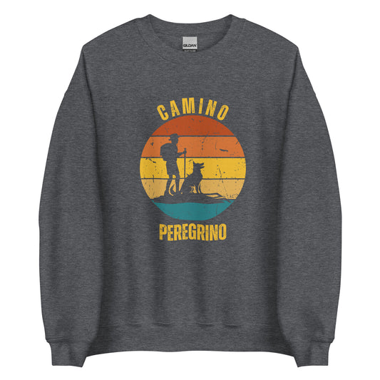 Camino Peregrino Sweatshirt, Camino de Santiago Pilgrim Keepsake, Solo Hiker with Dog, Unisex