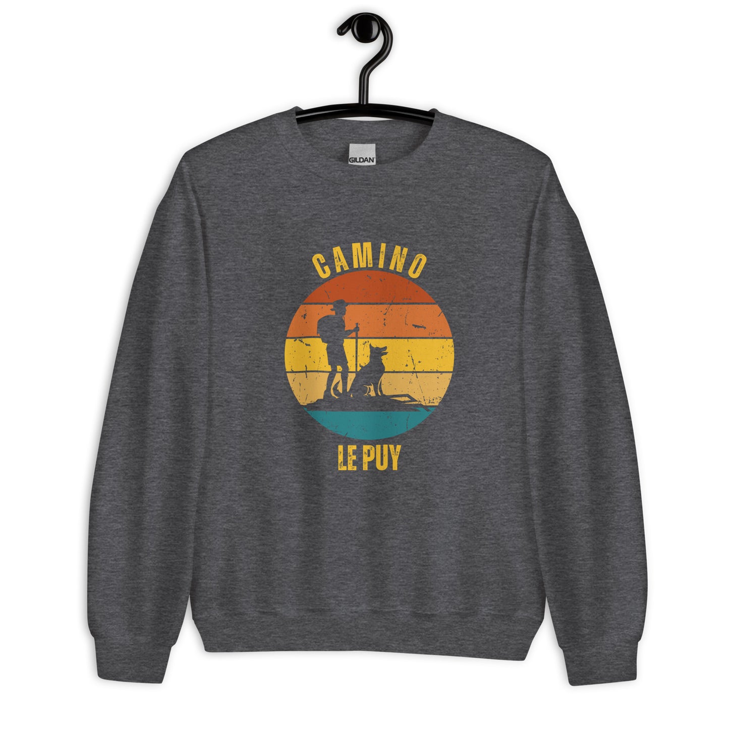 Le Puy Camino Sweatshirt, Camino de Santiago Le Chemin Keepsake, Hiker with Dog, Unisex