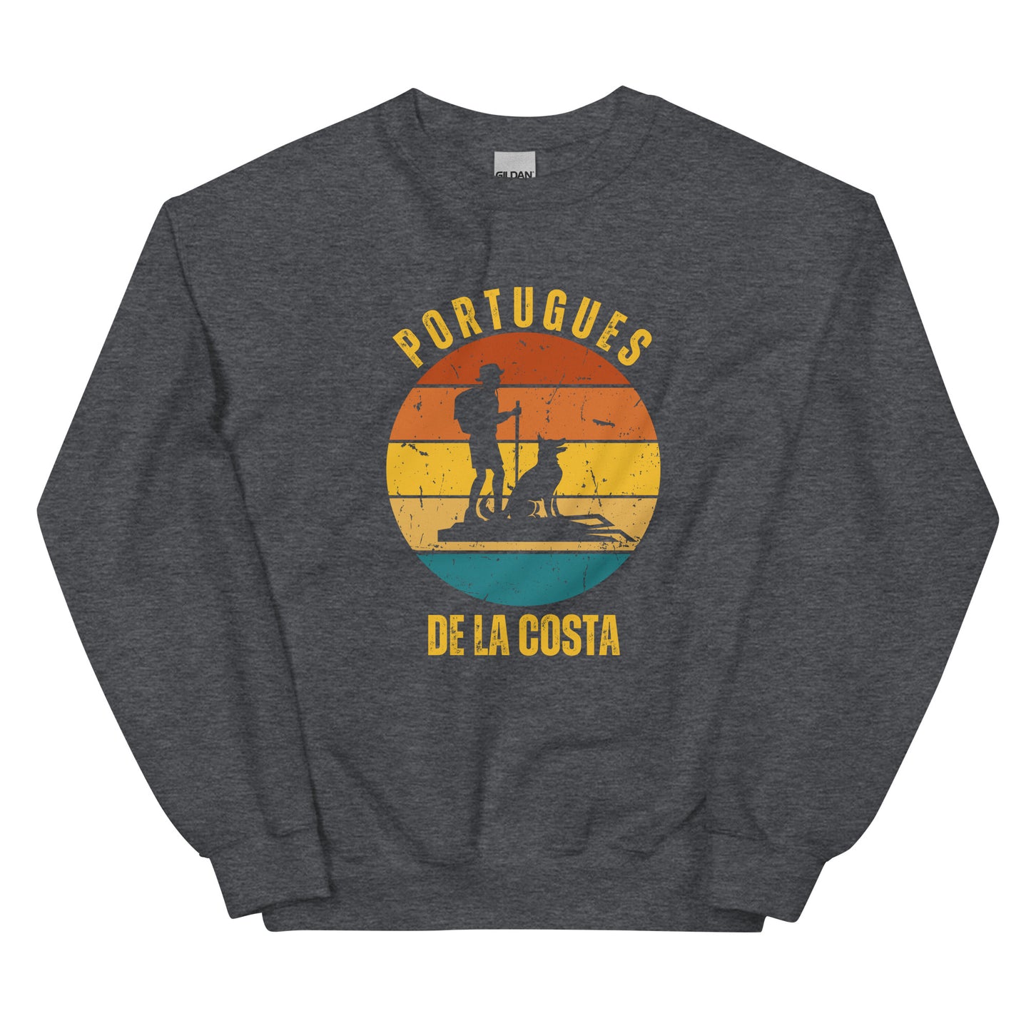 Portugues de la Costa Sweatshirt, Commemorate Camino de Santiago, Solo Hiker with Dog, Unisex