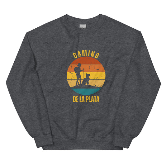 Camino de Santiago Sweatshirt, Gift for Portugues de la Plata Pilgrim Solo Hiker with Dog, Unisex