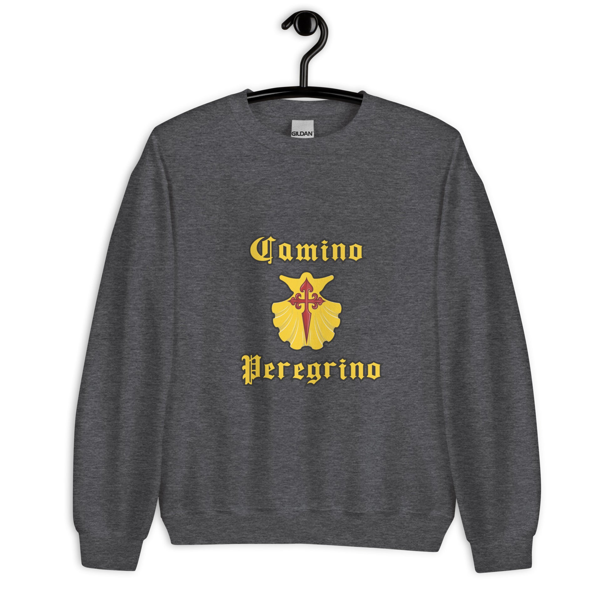 Dark Heather Camino de Santiago Peregrino Sweatshirt St. James Cross and shell