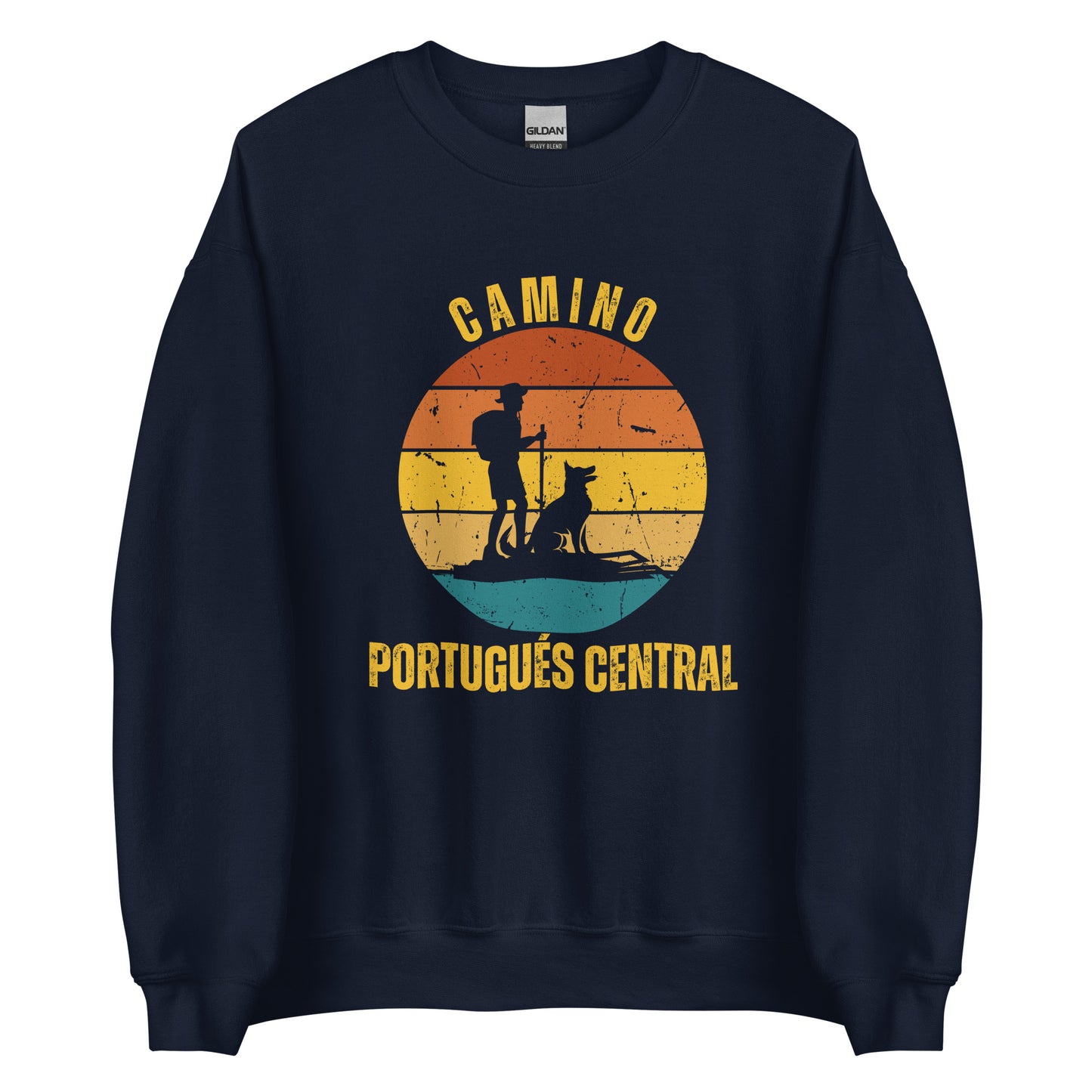 Camino Portugués Central Sweatshirt, Camino de Santiago Keepsake, Solo Hiker with Dog, Unisex