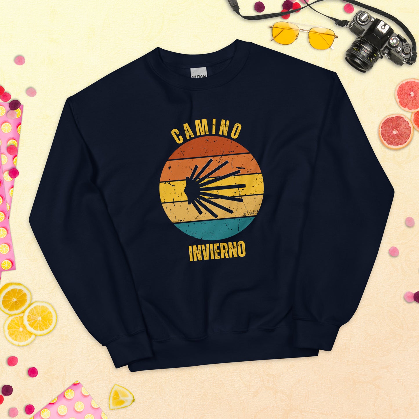 Camino Invierno Sweatshirt, Camino de Santiago Winter Way Keepsake, Seashell, Unisex