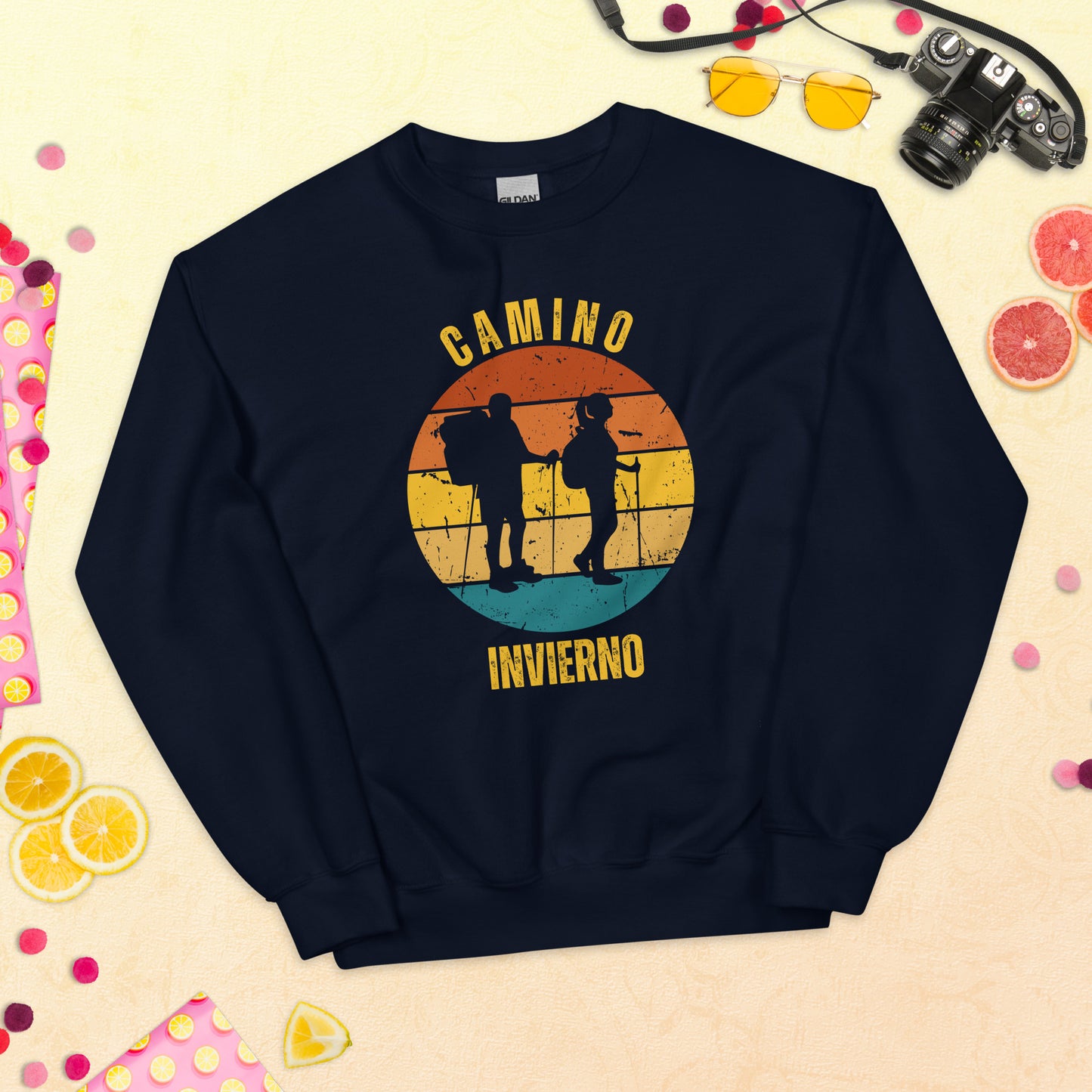 Camino Invierno Sweatshirt, Camino de Santiago Winter Way Keepsake, Two Hikers, Unisex