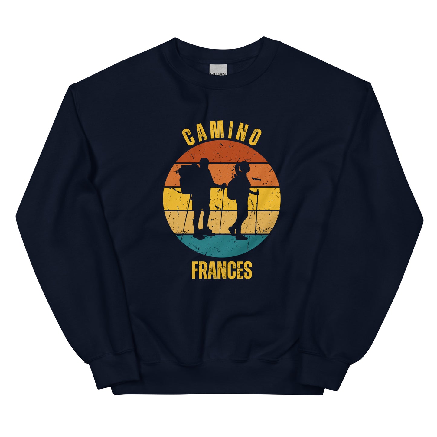 Camino Frances Sweatshirt, Camino de Santiago French Way Keepsake, Two Hikers, Unisex