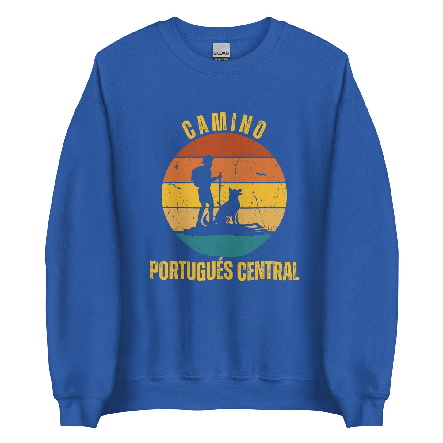 Camino Portugués Central Sweatshirt, Camino de Santiago Keepsake, Solo Hiker with Dog, Unisex