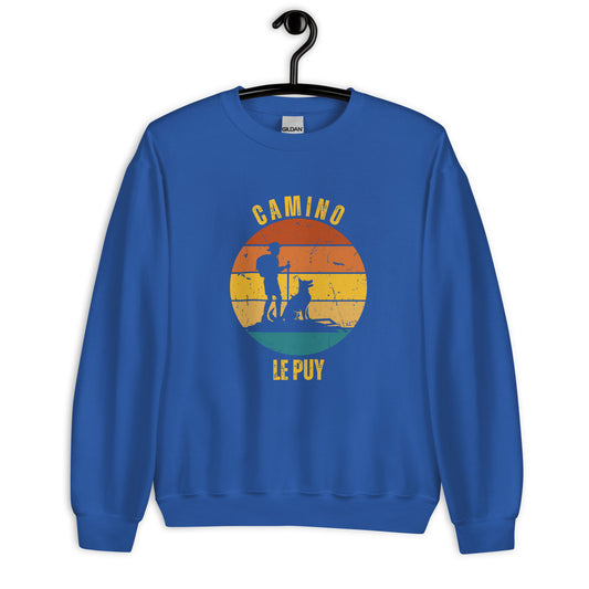 Le Puy Camino Sweatshirt, Camino de Santiago Le Chemin Keepsake, Hiker with Dog, Unisex