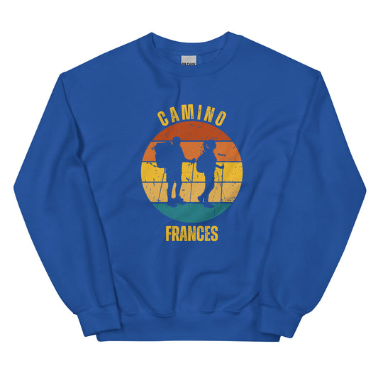 Camino Frances Sweatshirt, Camino de Santiago French Way Keepsake, Two Hikers, Unisex