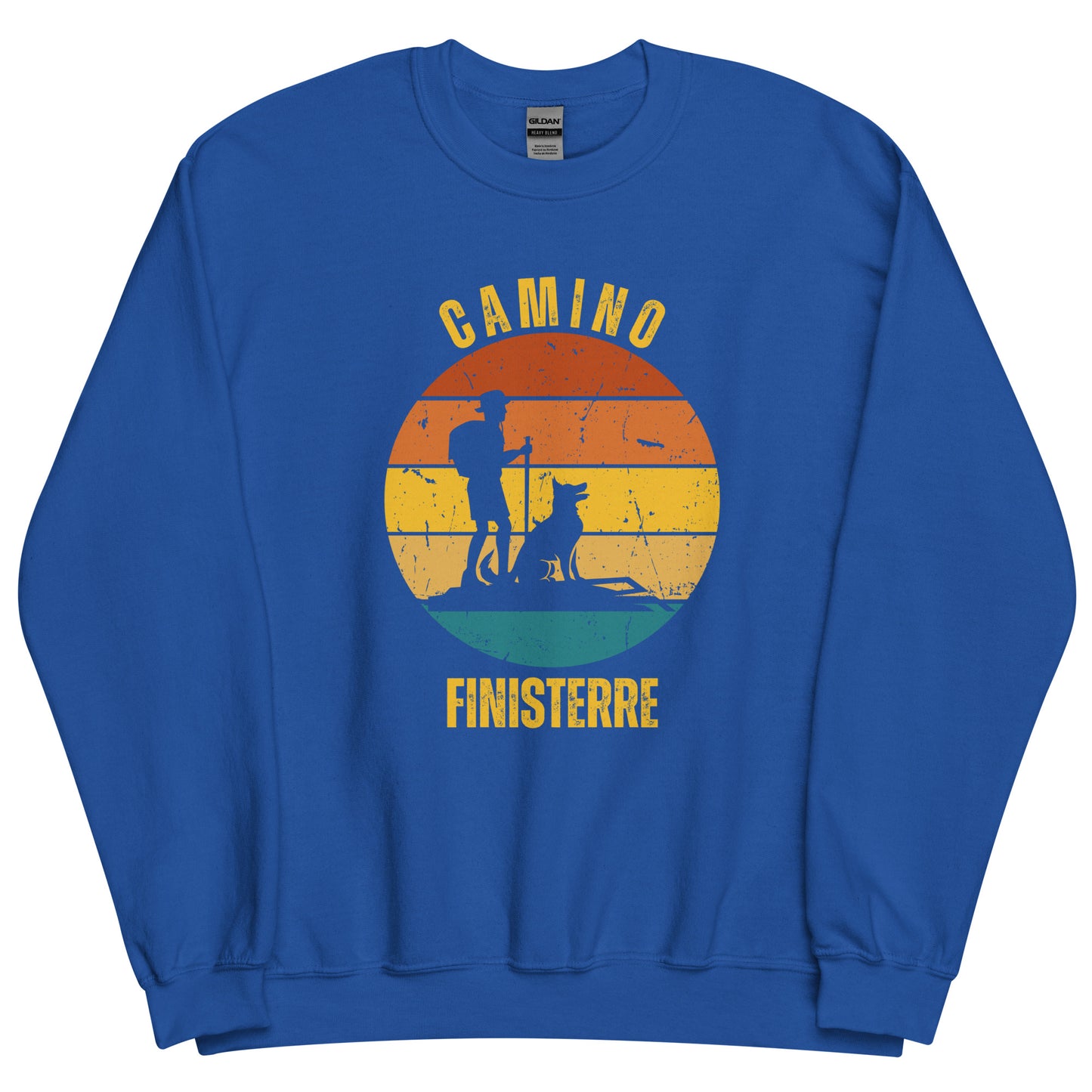 Camino Finisterre Sweatshirt Sweatshirt, Commemorate Camino de Santiago Keepsake, Solo Hiker with Dog, Unisex