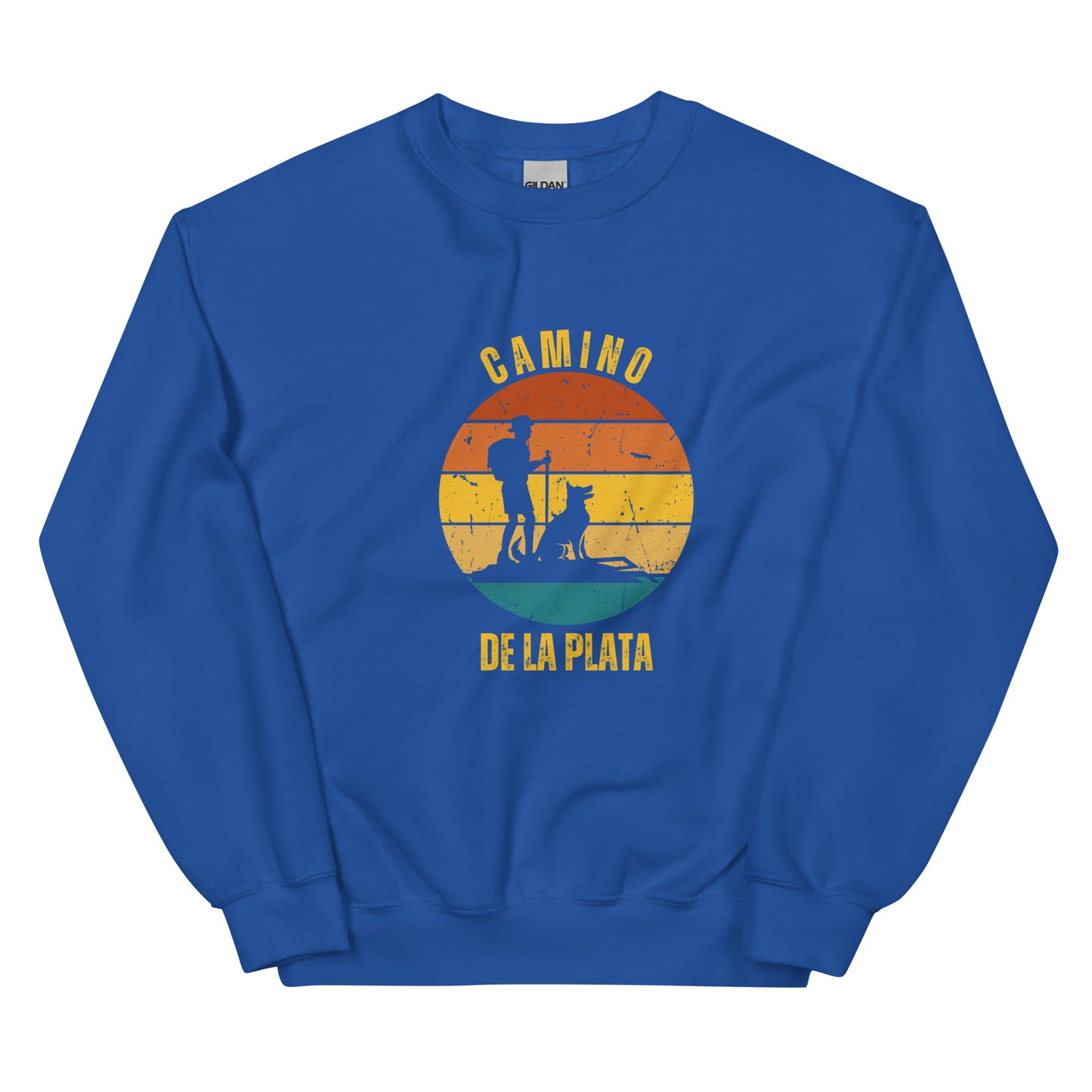 Camino de Santiago Sweatshirt, Gift for Portugues de la Plata Pilgrim Solo Hiker with Dog, Unisex