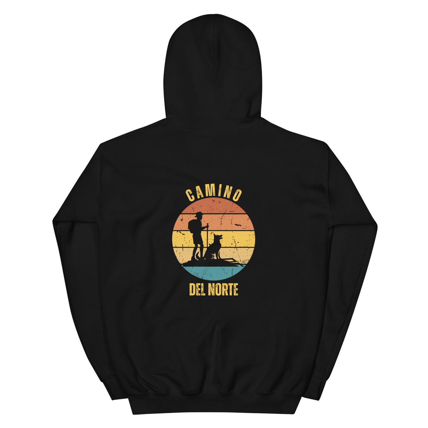 Camino del Norte, Gift for Santiago Northern Way, Spain Keepsake, Hiker with Dog, Unisex Hoodie Buen Camino