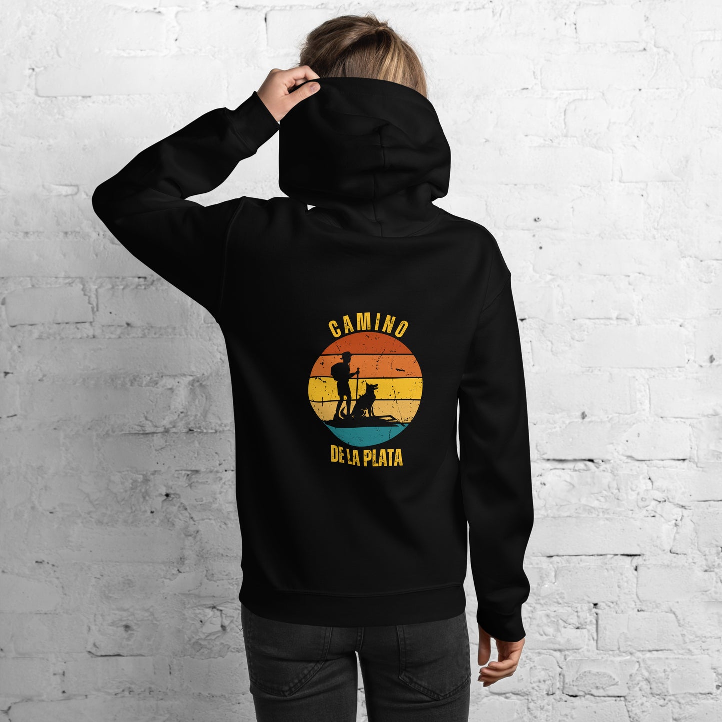 Camino Via de la Plata, Gift for Camino de Santiago, Mozárabe, Spain Keepsake, Hiker with Dog, Unisex Hoodie Buen Camino