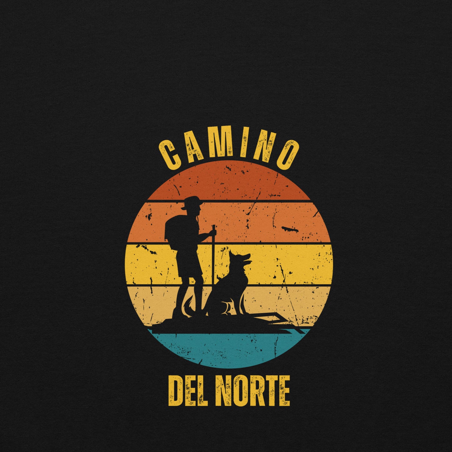 Camino del Norte, Gift for Santiago Northern Way, Spain Keepsake, Hiker with Dog, Unisex Hoodie Buen Camino