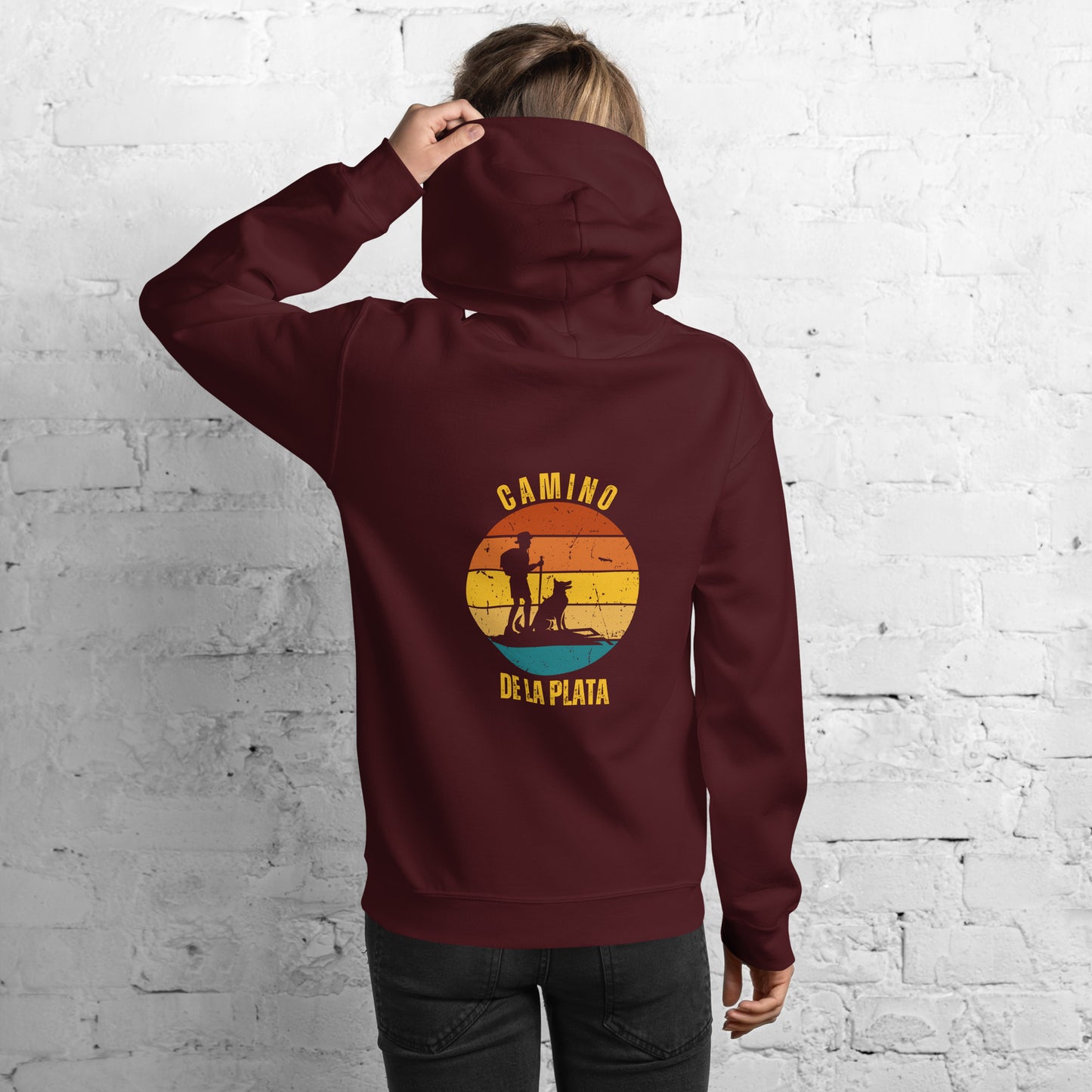 Camino Via de la Plata, Gift for Camino de Santiago, Mozárabe, Spain Keepsake, Hiker with Dog, Unisex Hoodie Buen Camino