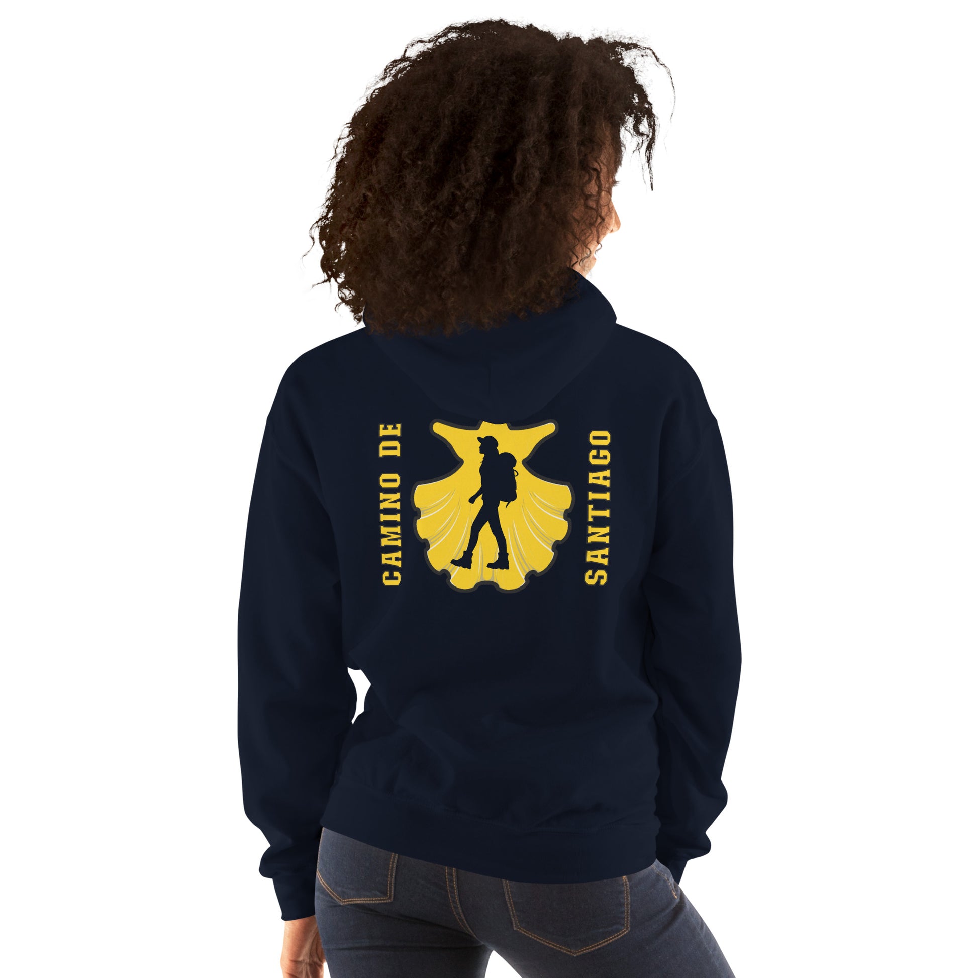 Camino de Santiago Hoodie Seashell Hiker Unisex Navy Back