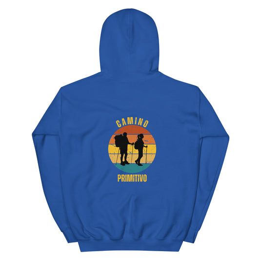 Camino Primitivo, Camino de Santiago Original Way Spain Keepsake, Two Hikers, Unisex Hoodie