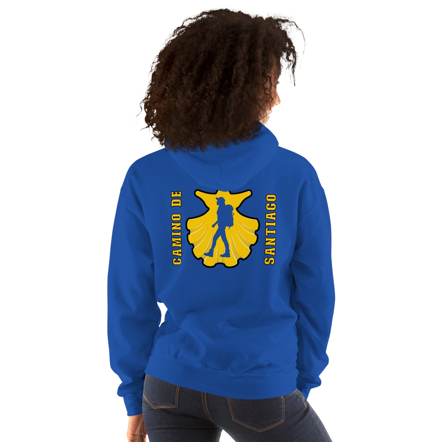 Camino de Santiago Hoodie Seashell Hiker Unisex Royal Blue Back