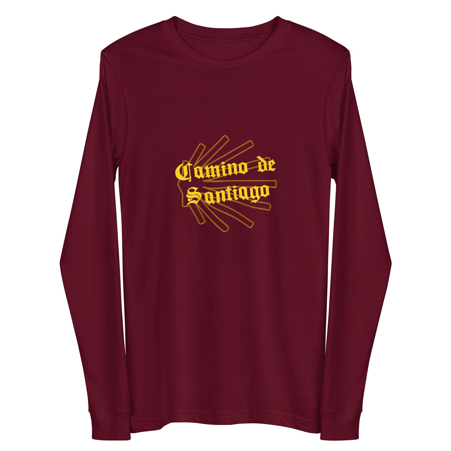 Camino de Santiago de Compostela, Unisex Long Sleeve T-Shirt Maroon Front